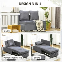 HOMCOM Poltrona Letto 3 in 1 con Schienale Reclinabile, in Tessuto Effetto Lino e Legno, 98x71x67 cm, Grigio Scuro(m-6)