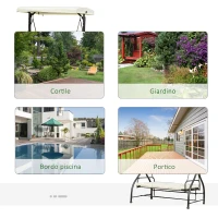 Outsunny Dondolo da Giardino 3 Posti, Dondolo Letto per Esterni con Tettuccio Regolabile, in Metallo e Poliestere, Crema(m-7)