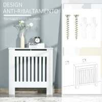 HOMCOM Copritermosifone in Legno Bianco per Caloriferi e Radiatori, con Doghe Verticali e Piano d'Appoggio, 78x19x81cm(m-6)