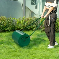 Outsunny 63 L Heavy Duty Water Or Sand Filled Φ30cm Garden Steel Lawn Roller Drum - Dark Green(m-10)