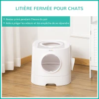 PawHut Bac à litière pour chat maison de toilette avec deux portes et une pelle dim. 43L x 51l x 38H cm - blanc(m-5)