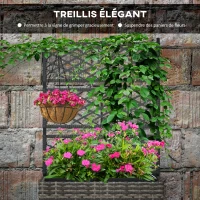 Outsunny Jardinière pour plantes avec treillis 3 bacs à plante 22L en résine tressée et acier galvanisé 57 x 30 x 107 cm gris(m-6)