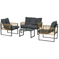 Outsunny Salon de Jardin 4 Pièces Gris avec Table Verre Trempé