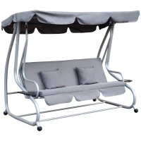 Outsunny Dondolo da Giardino 3 Posti Convertibile in Letto con Tetto Regolabile e Portabicchieri, Dondolo da Esterno in Acciaio e Poliestere, 200x120x164 cm, Grigio(m-1)