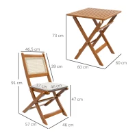 Outsunny Salon de jardin bistrot, ensemble bistrot de jardin pliantes 2 fauteuils avec coussins 1 table basse en résine tressée(m-3)