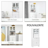 HOMCOM Aparador Alacena de Cocina Mueble Auxiliar para Microondas con 2 Armarios y Cajón 68,6x40x164 cm Blanco(m-7)