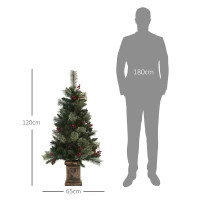 HOMCOM 1.2m/4ft Artificial Christmas Tree with 100 Warm White LED Lights and 8 Modes, Small Xmas Tree with Red Berries, Pine Cones and Retro Base, Green(m-3)