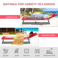 Outsunny Foldable Outdoor Sun Lounger Adjustable Backrest Reclining Chair with Pillow and Reading Hole Garden Beach, Red(m-5)