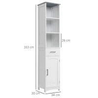 kleankin Tall Bathroom Storage Cabinet with 3 Tier Shelf, Cupboard, Drawer, Door, Freestanding Linen Tower, Slim Side Organizer, White(m-3)