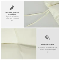 Outsunny Coussin matelas pour chaise longue transat bain de soleil avec sangles d'attache dim. 200L x 60l cm blanc crème(m-5)
