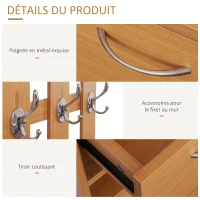 HOMCOM Ensembles 3 en 1 de meuble d'entrée vestiaire avec panneau porte-manteau, miroir et banc à chaussures - 6 crochets et étagère réglable, bois clair(m-5)
