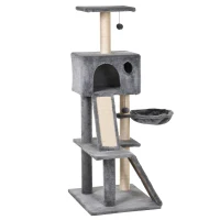 PawHut Arbre à chats multi-équipements griffoirs grattoirs plateformes rampes niche hamac jouets suspendus dim. 60L x 49l x 130H cm gris(m-9)
