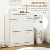 HOMCOM Meuble à chaussures 2 tiroirs et 2 portes abattantes avec étagère réglable 80 x 30 x 91,5 cm poignées alu. naturel(m-7)