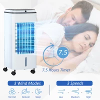 HOMCOM 3-in-1 Evaporative Air Cooler with 4L Water Tank, Portable Fan Cooler with Automatic Oscillation, Timer, Remote, White(m-5)