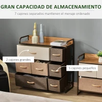 HOMCOM Cómoda para Dormitorio con 7 Cajones Plegables Parte Superior de Madera y Marco Metálico 80x29x78,5 cm Multicolor(m-4)