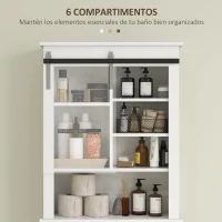 HOMCOM Mueble sobre Inodoro para el Baño con Puerta Corredera de Granero y 6 Compartimentos Estilo Rústico 67x25x172 cm Blanco(m-5)