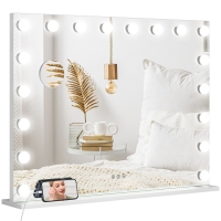 HOMCOM Miroir maquillage lumineux LED intensité réglable miroir grossissant port de charge USB, 80 x 62 cm