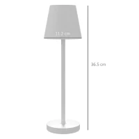 HOMCOM Lampada da Tavolo Portatile in Acrilico e Metallo da 3600mAh con Cavo di Ricarica, Ø11.2x36.5 cm, Bianco(m-3)
