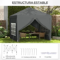Outsunny Carpa Plegable Pop-up 3x3 m con 4 Paredes Laterales Anti-UV y Bolsa de Transporte Gris(m-7)
