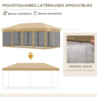 Outsunny Tonnelle Barnum Pliant Pop-up 6 x 3 m moustiquaires amovibles + Sac de Transport Beige Noir(m-6)