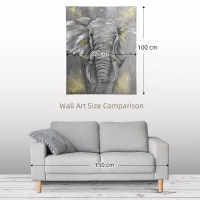 HOMCOM Hand-Painted Metal Canvas Wall Art Grey African Elephant, Wall Pictures for Living Room Bedroom Decor, 100 x 80 cm(m-6)