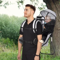 HOMCOM Zaino Porta Bimbo per Trekking, Pieghevole, Impermeabile e con Tettuccio Rimovibile 38x77x87.5cm, Grigio(m-2)