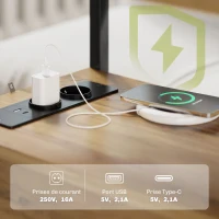 HOMCOM Table d'appoint table de chevet avec 2 prises port USB 1 prise type C câble de 143 cm tiroirs et étagère bois naturel(m-7)