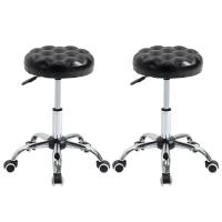 HOMCOM Lot de 2 tabourets massage à roulettes réglable en hauteur pivotant 360° assise synthétique capitonnée noire(m-1)