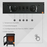 HOMCOM Chimenea Eléctrica Portátil de 900/1800W con Efecto de Llama Termostato Ajustable y Protección Sobrecalentamiento hasta 20 m² 39x26x54,8 cm Negro(m-5)