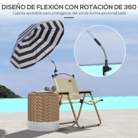 Outsunny Sombrilla Playa para Silla Ø103x97,5cm con Abrazadera Techo Ajustable Apertura Manual Anti-UV Azul(m-6)