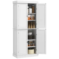 HOMCOM Mobile Cucina Alto con 6 Ripiani Regolabili e 2 Ante in Legno, 76x40.5x184 cm, Bianco(m-1)