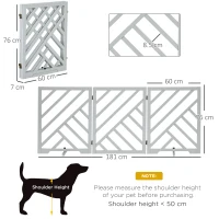 PawHut Foldable Wooden Pet Gate, with Three Panels - Grey(m-3)
