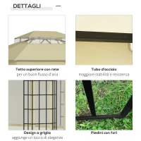 Outsunny Gazebo da Giardino con Zanzariera, Tetto a 2 Livelli e Struttura in Metallo, 3.7x3m, Beige(m-4)
