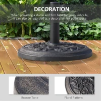 Outsunny 9kg Garden Parasol Base, Round Resin Cast Iron Effect Sun Umbrella Base, Outdoor Umbrella Stand for 38mm or 48mm Outdoor Umbrella Poles, Bronze Tone(m-5)