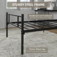 HOMCOM Single Metal Bed Frame Solid Bedstead Base with Headboard and Footboard, Metal Slat Support and Underbed Storage Space, Bedroom Furniture, Black(m-6)