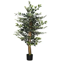 HOMCOM 4.5ft Ficus Artificial Plant with Realistic Leaves, Potted Fake Tree for Home Office Indoor Decor, Green(m-11)