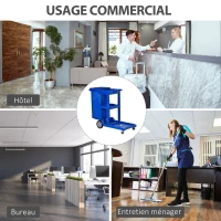 HOMCOM Chariot de nettoyage professionnel 3 plateaux avec sac grande résistance bleu(m-7)