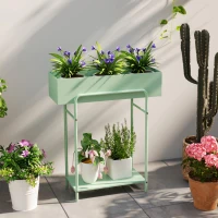 Outsunny 2 Tier Plant Stand, Metal Plant Rack Shelf with Drain Holes, Floor-standing Flower Pot Stand for Indoor Outdoor Garden Patio Balcony Living Room, Green(m-8)