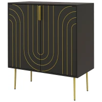 HOMCOM Art Deco Inspired Sideboard, with Adjustable Shelf - Black/Gold Tone(m-11)