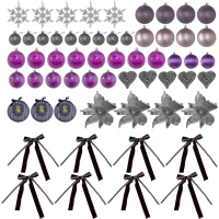 HOMCOM 6ft Artificial Christmas Tree, with Purple Decorations and Lights(m-9)