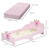 HOMCOM Kids Toddler Bed Princess Crown Theme Safety Side Rails Slats Home Bedroom Furniture Boys Girls 3-6 Yrs Pink 143 x 73 x 60 cm(m-3)
