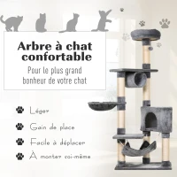 PawHut  Arbre à chats multi-équipements griffoirs grattoirs plateformes tunnel niche hamacs jouet suspendu gris(m-4)