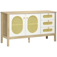 HOMCOM Aparador para Cocina Salón Buffet con 3 Cajones y Armario de 2 Puertas de Rejilla 140x45x80 cm Natural(m-1)