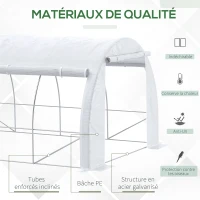 Outsunny Serre de jardin serre tunnel 12 m² avec porte, parois latérales enroulables 8 fenêtres acier PE  4 x 3 x 2 m blanc(m-4)