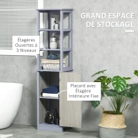 kleankin Meuble colonne de salle de bain avec placard et 3 étagères dim. 40I x 30P x 160H cm - MDF gris et naturel(m-5)