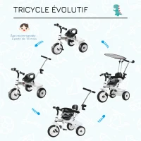 HOMCOM Tricycle Enfants Pare-Soleil Pliable Canne Amovible Benne Rangement 103 x 47 x 101 cm Acier Blanc et Noir(m-4)
