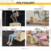 HOMCOM Box jump pliométrie appareil boîte à saut musculation fitness entraînement croisé plyobox pour box training 40,5/35,5/30,5 cm(m-7)