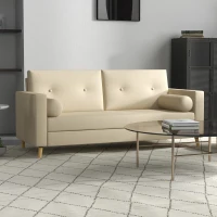 HOMCOM Canapé 3 places 180 cm style scandinave 2 petits coussins supplémentaires piètement bois revêtement tissu blanc crème(m-2)