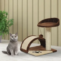 PawHut Cat Tree Scratching Scratcher Post Kitten Activity Centre Climber Hanging Ball Brown(m-2)
