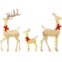 Outsunny Lighted Reindeer Christmas Decorations Outdoor, 3-Piece Light Up Deer Family Set of 3 with 283 LED Lights for Indoor, Lawn, Garden, Gold Tone(m-11)